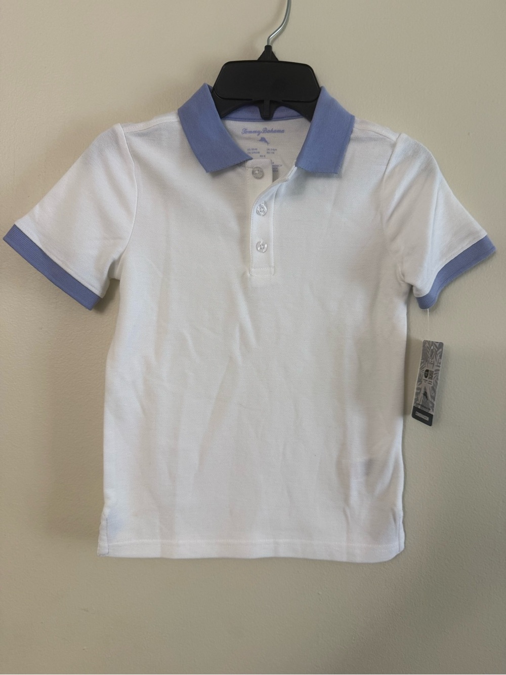 Tommy Bahama Kids White Polo with Periwinkle Trim